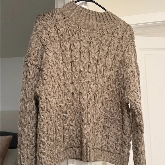 Zara Taupe Cable Knit Turtleneck Sweater - Picture 2 of 4